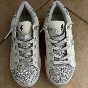 Kids Glitter Sneakers with Silver Accents